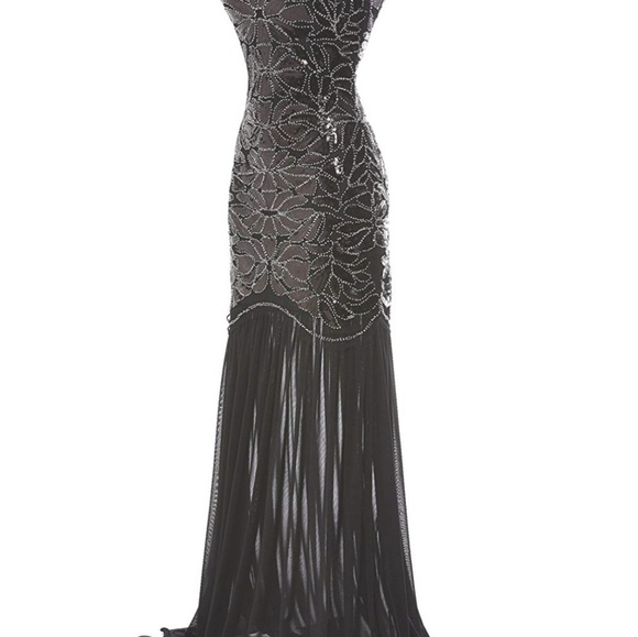 1920s Women's Black Sequin dress XL**UNIQUE ** - Picture 4 of 8